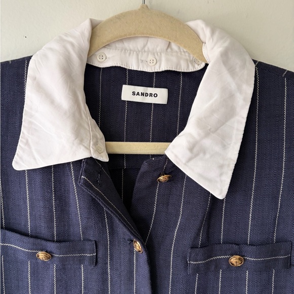 SANDRO Blue Dolla Mini Striped Dress Size 34 - Picture 5 of 9